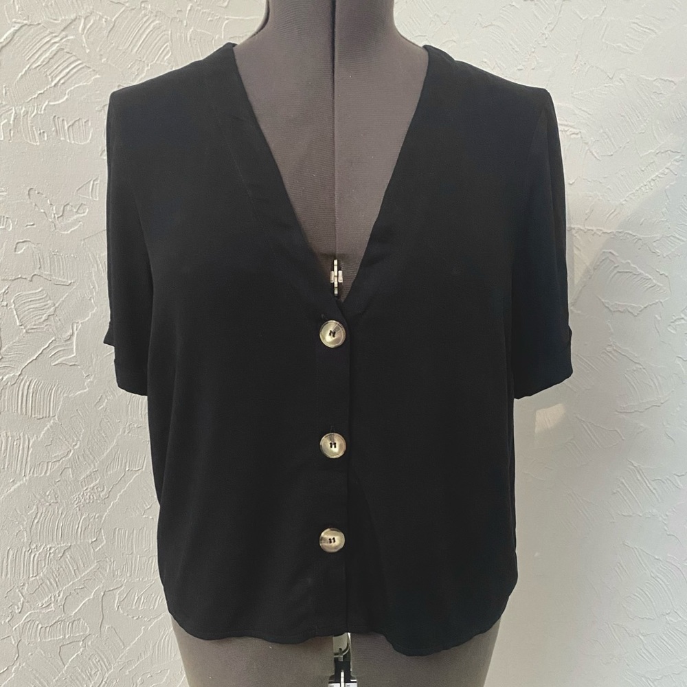 ASOS Black Short Sleeve Button Blouse